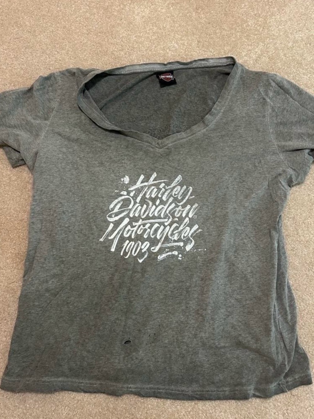 Harley-Davidson Gray V-Neck Script Logo Tee